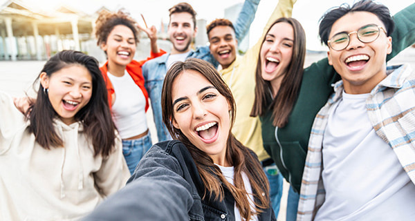 Group of friends taking a selfie.