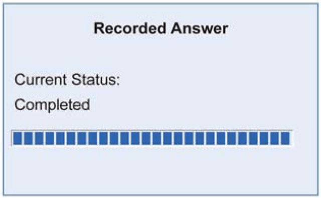 The Recorded Answer box showing Current Status: Completed, with a fully filled progress bar.
